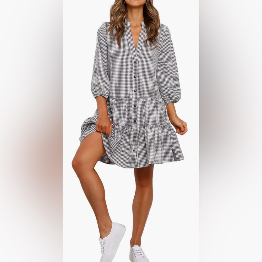 Petal & Pup Black and White Gingham Button-Front Mini Dress